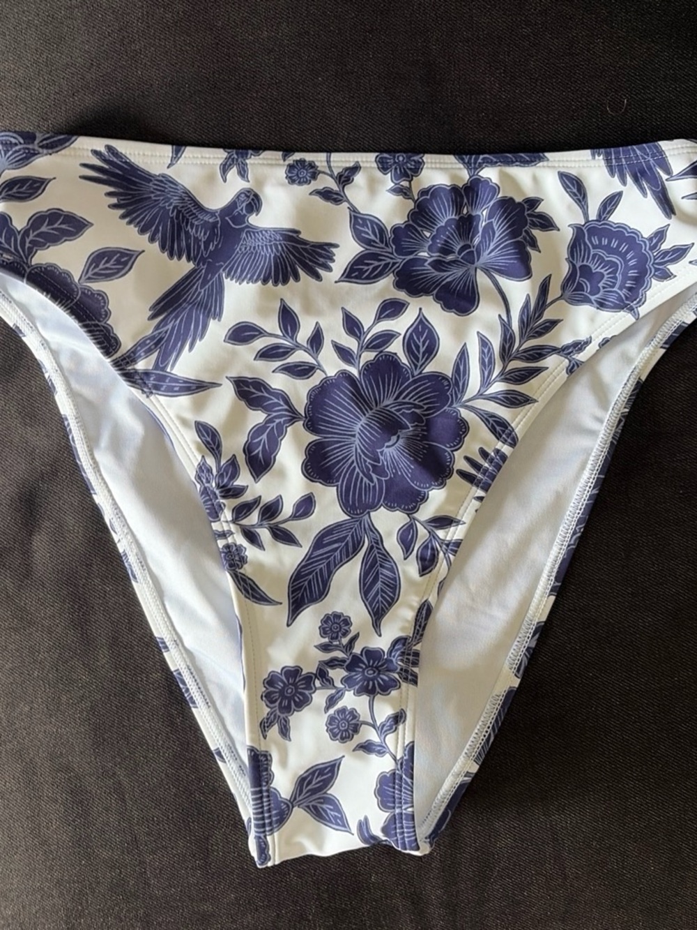 Cupshe White Bikini Bottom with Blue Floral & Bird Print